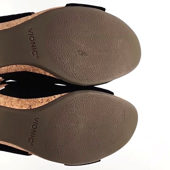 Vionic Marian Black Suede Slingback Strap Sandals Wedge Cork Soles Size 9 - Picture 9 of 16